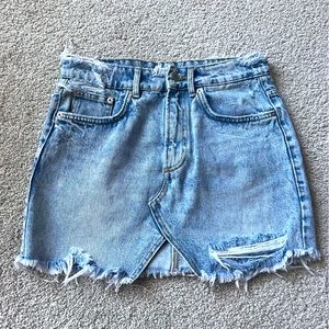 {Zara Trafaluc} Denimwear Distress Mini Skirt Women's Blue Fringe Size XS